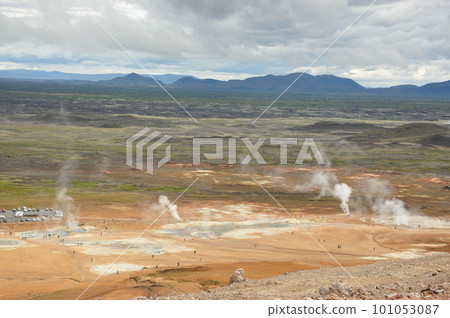 Beautiful view of the Hot springs in Hverir, Iceland Beautiful view of the Hot springs in Hverir, Iceland 101053087