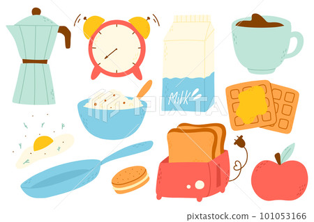 Set of good morning elements in flat style. Vector illustration. Collection of objects for the morning. 101053166