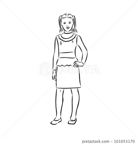 Schoolchildren go to school hand in hand. Sketch. Schoolchildren go to school hand in hand. Sketch. 101053170