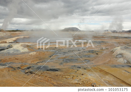 Beautiful view of the Hot springs in Hverir, Iceland Beautiful view of the Hot springs in Hverir, Iceland 101053175