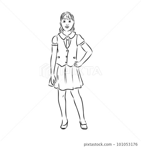 Schoolchildren go to school hand in hand. Sketch. Schoolchildren go to school hand in hand. Sketch. 101053176