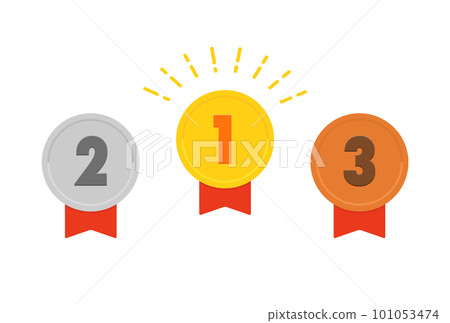 Materials for medals, badges, and emblems with gold, silver, and bronze ribbons stamped with numbers 1, 2, and 3 Materials for medals, badges, and emblems with gold, silver, and bronze ribbons stamped with numbers 1, 2, and 3 101053474