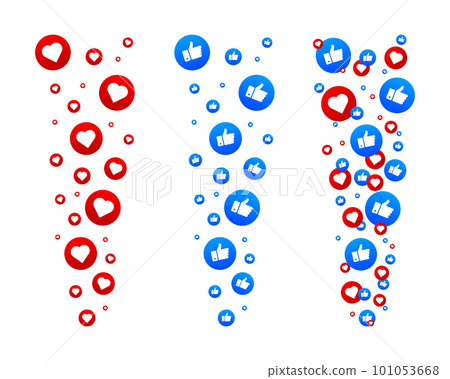 Flying like icons. Thumb up. Many signs. Social media concept. Marketing for Business and Advertising. Vector illustration. 101053668