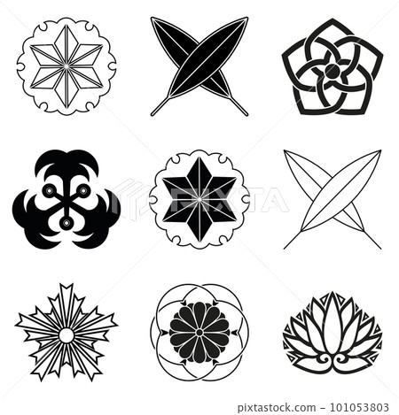 Japanese icons symbols set or collection. Japanese original family crest vector 101053803