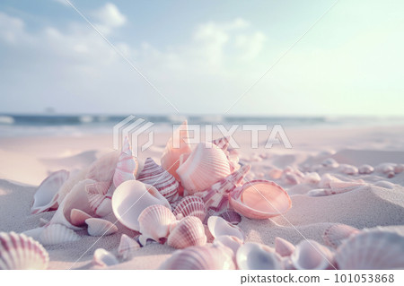 Beautiful shells and refreshing sky on the white sandy beach 101053868