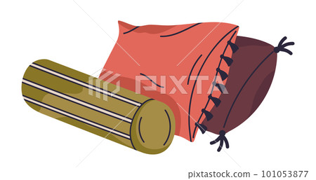 Cozy sofa pillows. Textile home interior decor pillows, feathered cushion, soft pillows flat vector illustration collection Cozy sofa pillows. Textile home interior decor pillows, feathered cushion, soft pillows flat vector illustration collection 101053877