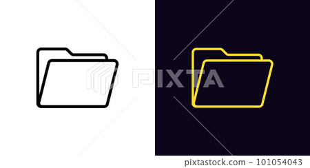 Outline folder icon, with editable stroke. File folder sign, open data directory pictogram. Computer archive, project folder, work portfolio, file and document storage, data repository. 101054043