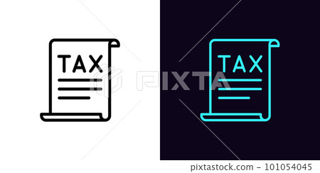 Outline TAX report icon, with editable stroke. Tax document with text, taxing period pictogram. Tax fee and payment, invoice and report. VAT accounting service, pay duty, value added tax. 101054045