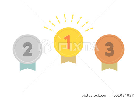 Materials for medals, badges, and emblems with gold, silver, and bronze ribbons stamped with numbers 1, 2, and 3 Materials for medals, badges, and emblems with gold, silver, and bronze ribbons stamped with numbers 1, 2, and 3 101054057