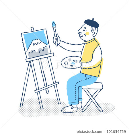 Senior man painting a landscape painting 101054739