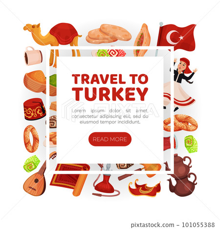 Turkey Travel Banner Design with Authentic Symbols Vector Template 101055388