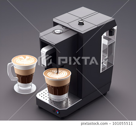 Espresso Coffee Machine on sleek background. Isometric view of Electric Kitchen Coffee-Maker or Automatic Coffee Maker. Domestic Household Appliances. AI generated. Espresso Coffee Machine on sleek background. Isometric view of Electric Kitchen Coffee-Maker or Automatic Coffee Maker. Domestic Household Appliances. AI generated. 101055511