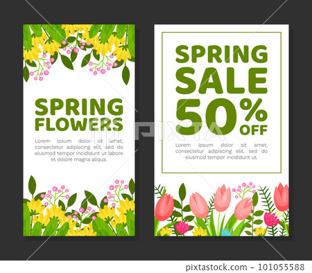 Spring Sale Banner Design with Beautiful Flowers Vector Template Spring Sale Banner Design with Beautiful Flowers Vector Template 101055588