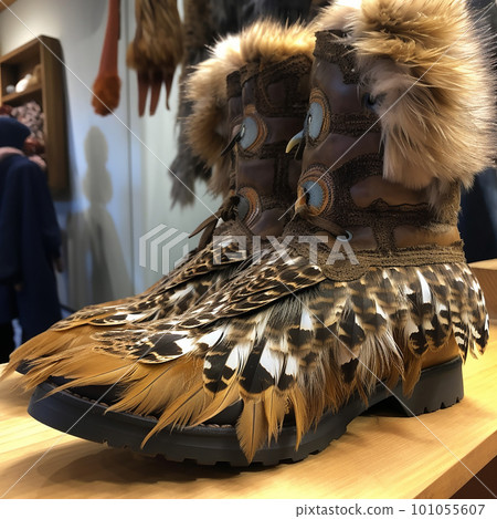 fancy boots with owl feather trim, creative shoe design 101055607