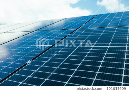 Solar panels and blue sky. Solar panels system power generators from sun. Clean technology for better future 101055609