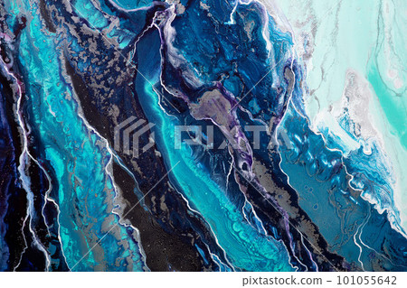 Bright abstract painting background in exquisite light blue color. Abstract stylish mixed fluid alcohol ink picture. Marbled bright blue texture. Acrylic trendy artwork. Modern liquid patterned art. Bright abstract painting background in exquisite light blue color. Abstract stylish mixed fluid alcohol ink picture. Marbled bright blue texture. Acrylic trendy artwork. Modern liquid patterned art. 101055642
