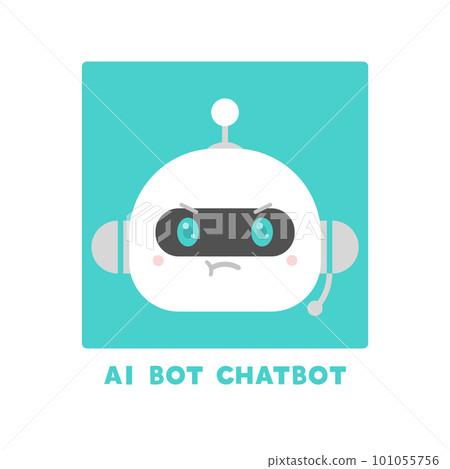 Cute robot icon with angry headset and AI BOT CHATBOT characters 101055756