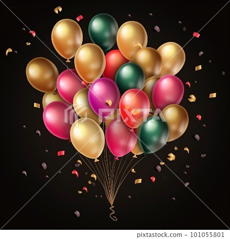 Multicolored shiny balls and sequins on a black background, excellent greeting background, decorative wallpaper 101055801