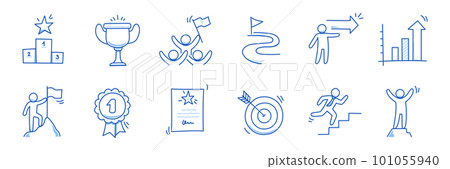 Success business career doodle icon. Success leader doodle line sketch award, certificate, trophy. Career, progress, winner concept icon. Outline editable pen stroke. Vector Success business career doodle icon. Success leader doodle line sketch award, certificate, trophy. Career, progress, winner concept icon. Outline editable pen stroke. Vector 101055940