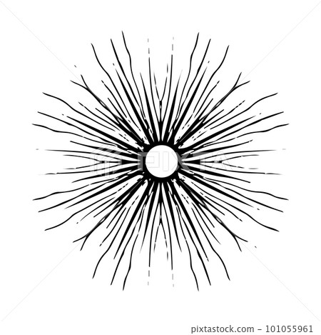 Vector black sun in boho style. Abstract illustration of the dawn drawn by hand with a single line. Esotericism. 101055961