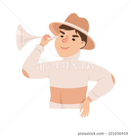 Espionage with Man Private Detective in Hat and Tube Listening to Conversation Vector Illustration 101056459