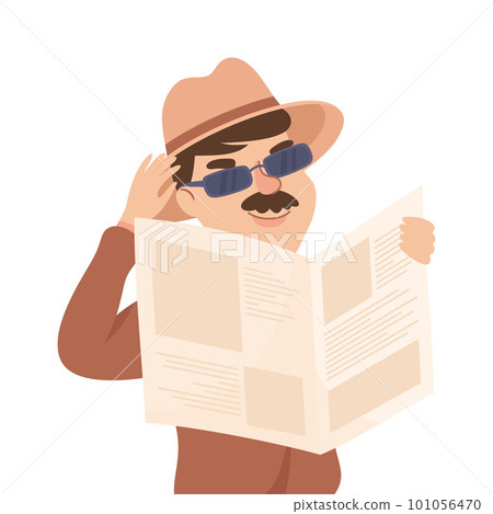 Espionage with Man Private Detective in Hat with Newspaper Listening to Conversation Vector Illustration Espionage with Man Private Detective in Hat with Newspaper Listening to Conversation Vector Illustration 101056470