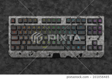 Realistic computer keyboard with black marble texture isolated on dark 101056485