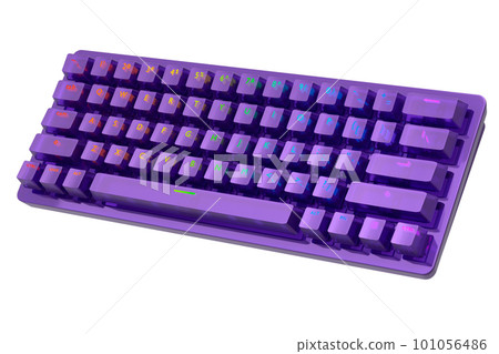 Realistic computer keyboard with violet chrome texture isolated on white 101056486