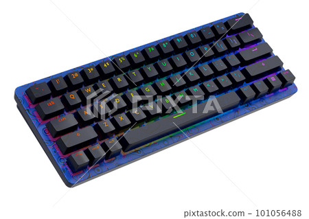Realistic computer keyboard with seamless wavy pattern isolated on white 101056488