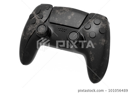 Realistic video game joystick with black marble texture on white background. 101056489