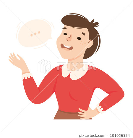 Young Female Talking and Gesturing Engaged in Conversation with Someone Vector Illustration 101056524