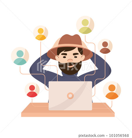 Espionage with Man Private Detective Working at Laptop Tracing Criminal Vector Illustration 101056568