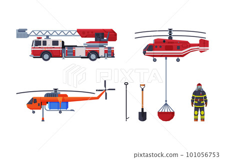 Firefighting Equipment and Emergency Service Tools Vector Set 101056753