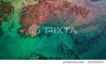 Green Lagoon With Pink Granite Rocks In The English Channel At The Atlantic Coast Near Brehat Island In Brittany, France 101056810