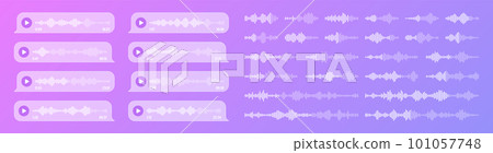 Voice, audio message, transparent speech bubbles. SMS text frame. Social media chat or messaging app conversation. Voice assistant, recorder. Sound wave pattern. Vector illustration Voice, audio message, transparent speech bubbles. SMS text frame. Social media chat or messaging app conversation. Voice assistant, recorder. Sound wave pattern. Vector illustration 101057748