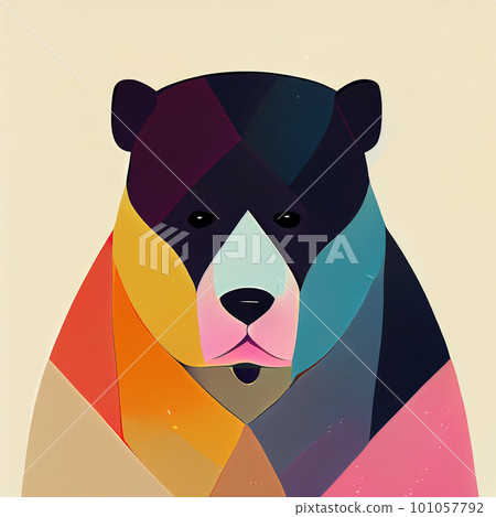 Multicolored flat portrait of a bear. Full face view. AI-generated 101057792
