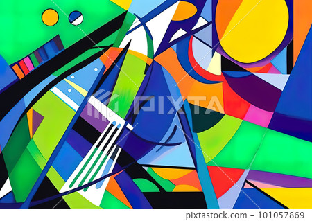 Multicolored geometric abstract art in cubism style, AI generative image 101057869