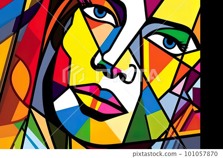 Multicolored geometric abstract art in cubism style, AI generative image 101057870