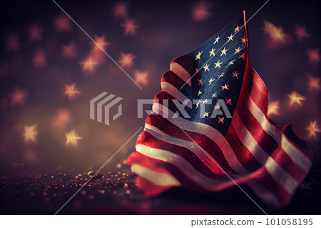 Happy Labor, independence, Presidents day, American Flags Border Bokeh Lights US Background, USA Celebration, Generative AI 101058195