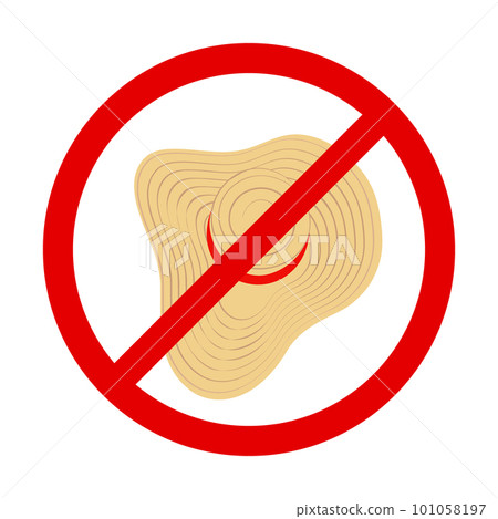 Summer hat with a wide brim and stripes around under the ban sign. Sticker. Icon. Isolate. Vector 101058197