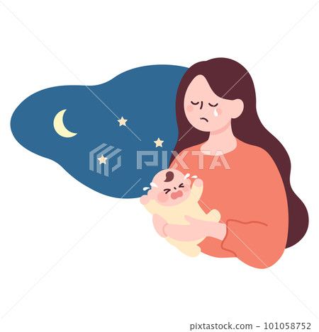 A mother holding a crying baby A mother holding a crying baby 101058752