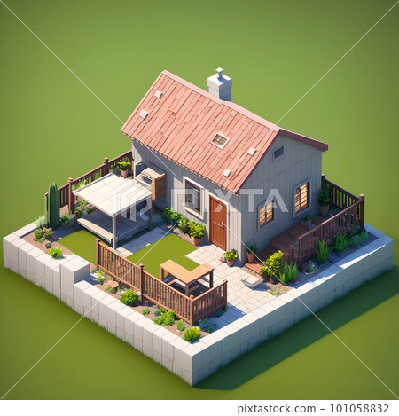 Cozy backyard area with wooden fence, dining table and decoration, ai generated 101058832