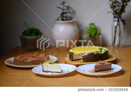 Vegan nut cake. Lime and Chocolate Cashew Tart 101058848