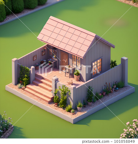 Cozy backyard area with wooden fence, dining table and decoration, ai generated 101058849