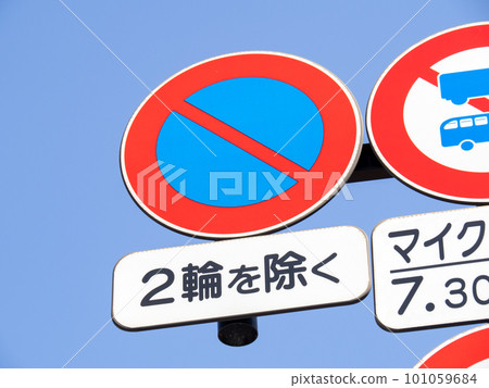 road sign. This sign (regulatory sign) "No parking" and auxiliary sign. 101059684