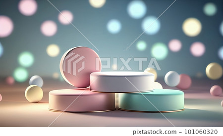 Generative AI, Product Display Stand on Soft Pastel Bokeh Background for Presenting and Showcasing Any Product with Style and Elegance Generative AI, Product Display Stand on Soft Pastel Bokeh Background for Presenting and Showcasing Any Product with Style and Elegance 101060320