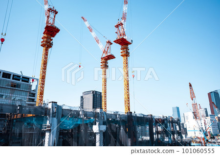 Tokyo Redevelopment Construction and cranes around Takanawa Gateway Station 2023.03 d-4 Cool light color Tokyo Redevelopment Construction and cranes around Takanawa Gateway Station 2023.03 d-4 Cool light color 101060555