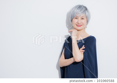 A woman with gray hair A woman with gray hair 101060588