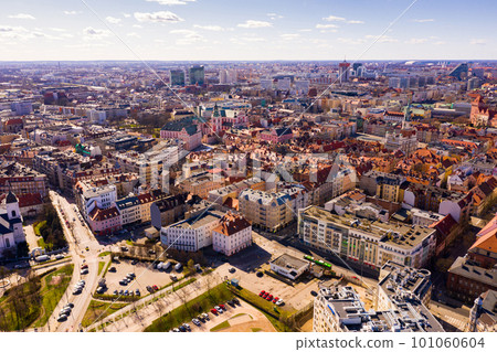 Panoramic view from the drone on the city Poznan.  101060604