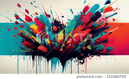Generative AI, "Wild Abstraction": An Energetic and Chaotic Image of Paint Splatters, Featuring Bright Colors and Dynamic Shapes that Burst Across the Page. Generative AI, "Wild Abstraction": An Energetic and Chaotic Image of Paint Splatters, Featuring Bright Colors and Dynamic Shapes that Burst Across the Page. 101060709